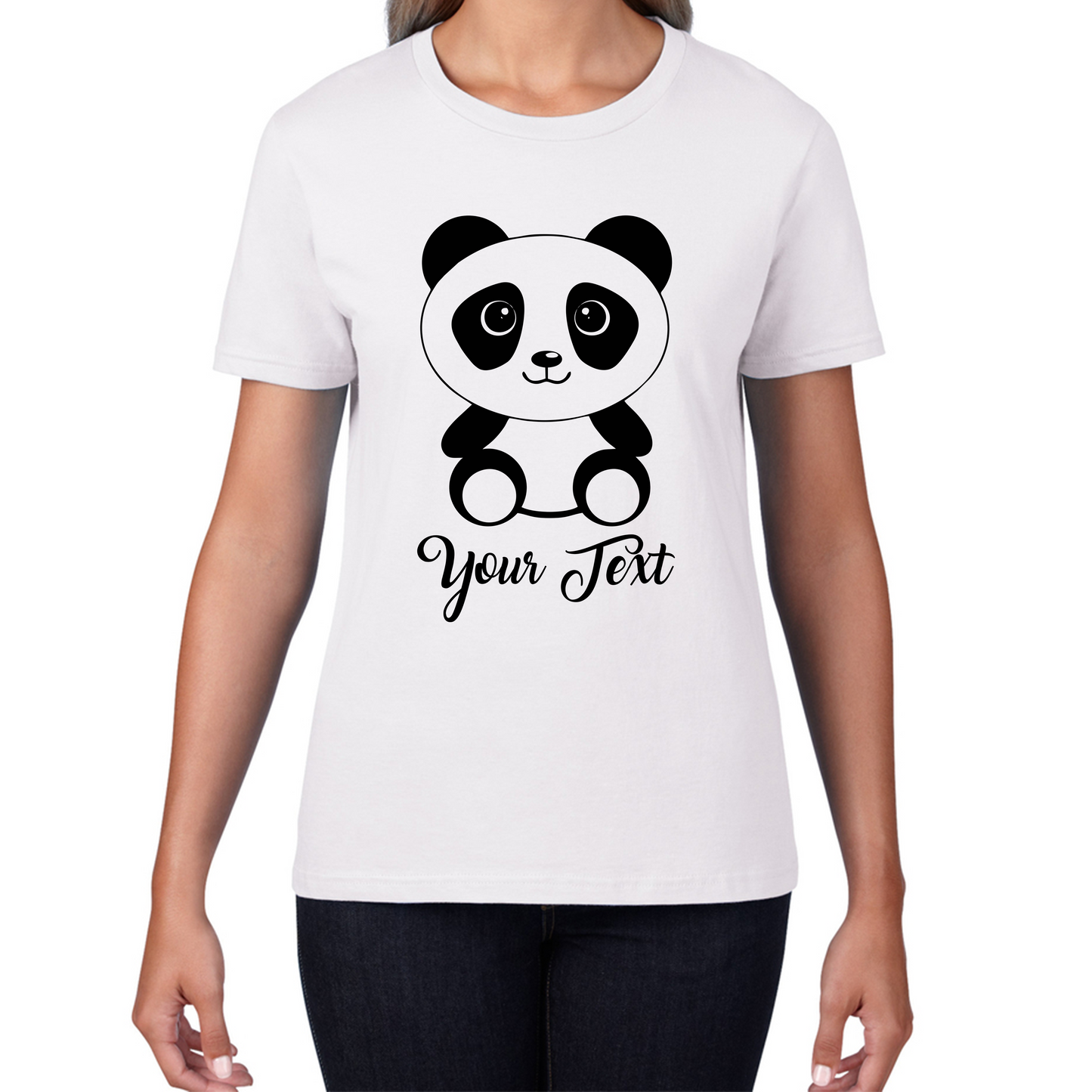 Personalised Cute Panda Bear Your Text Funny Cute Animal Lovers Womens Tee Top