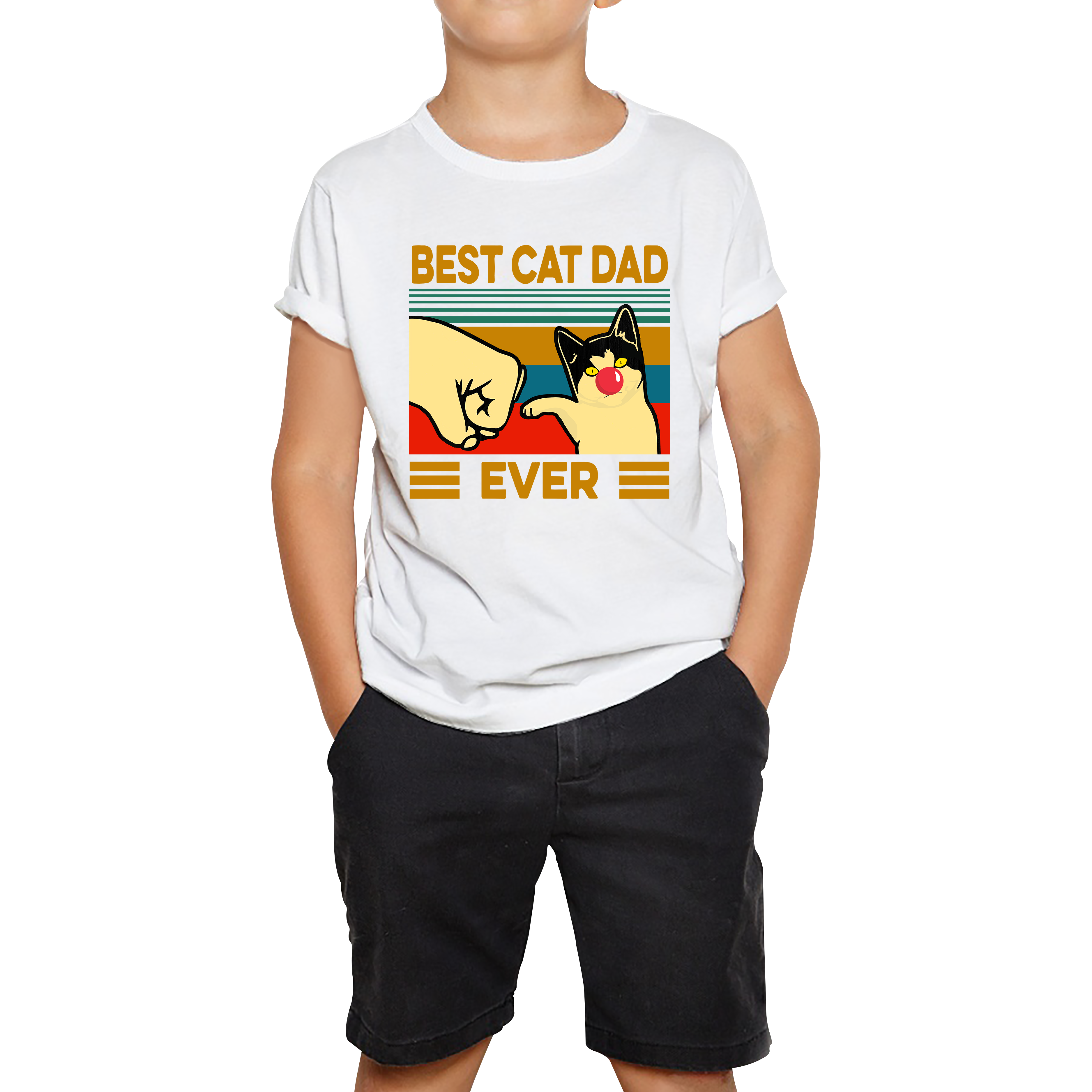 Best Cat Dad Ever Red Nose Day Kids T Shirt. 50% Goes To Charity
