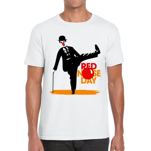 Charlie Chaplin Funny Red Nose Day Adult T Shirt. 50% Goes To Charity