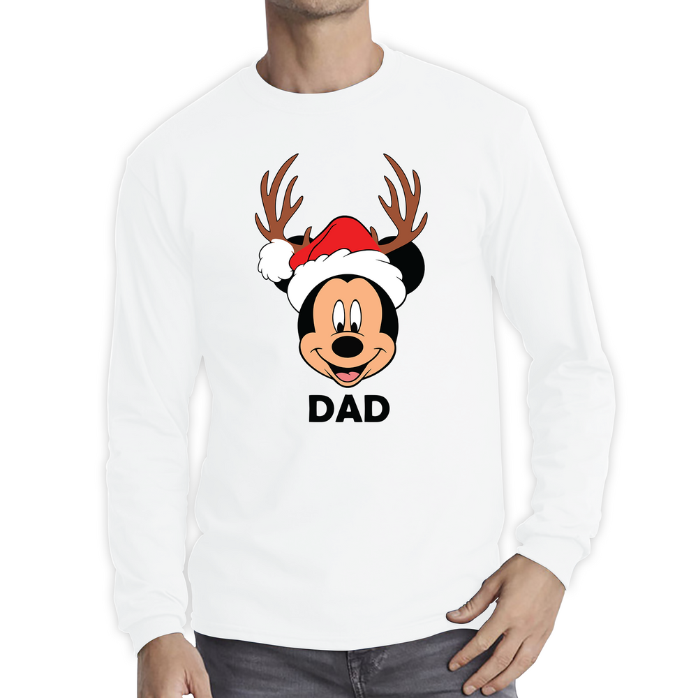 Mickey Mouse Dad Satna Hat Reindeer Father's Day Shirt Xmas Funny Father's Day Gift Long Sleeve T Shirt