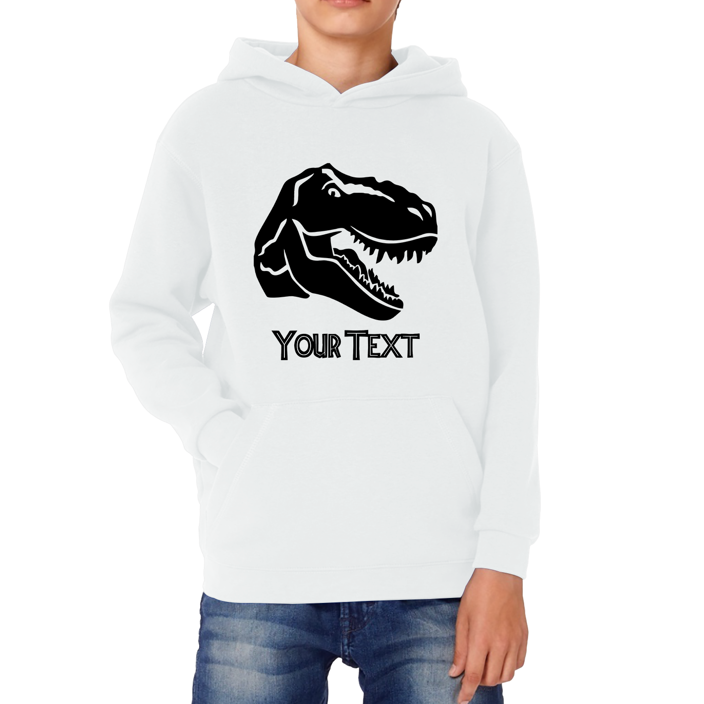 Personalised Dinosaur T-Rex Roaring Face Your Text Tyrannosaurus Rex Dino Kids Hoodie