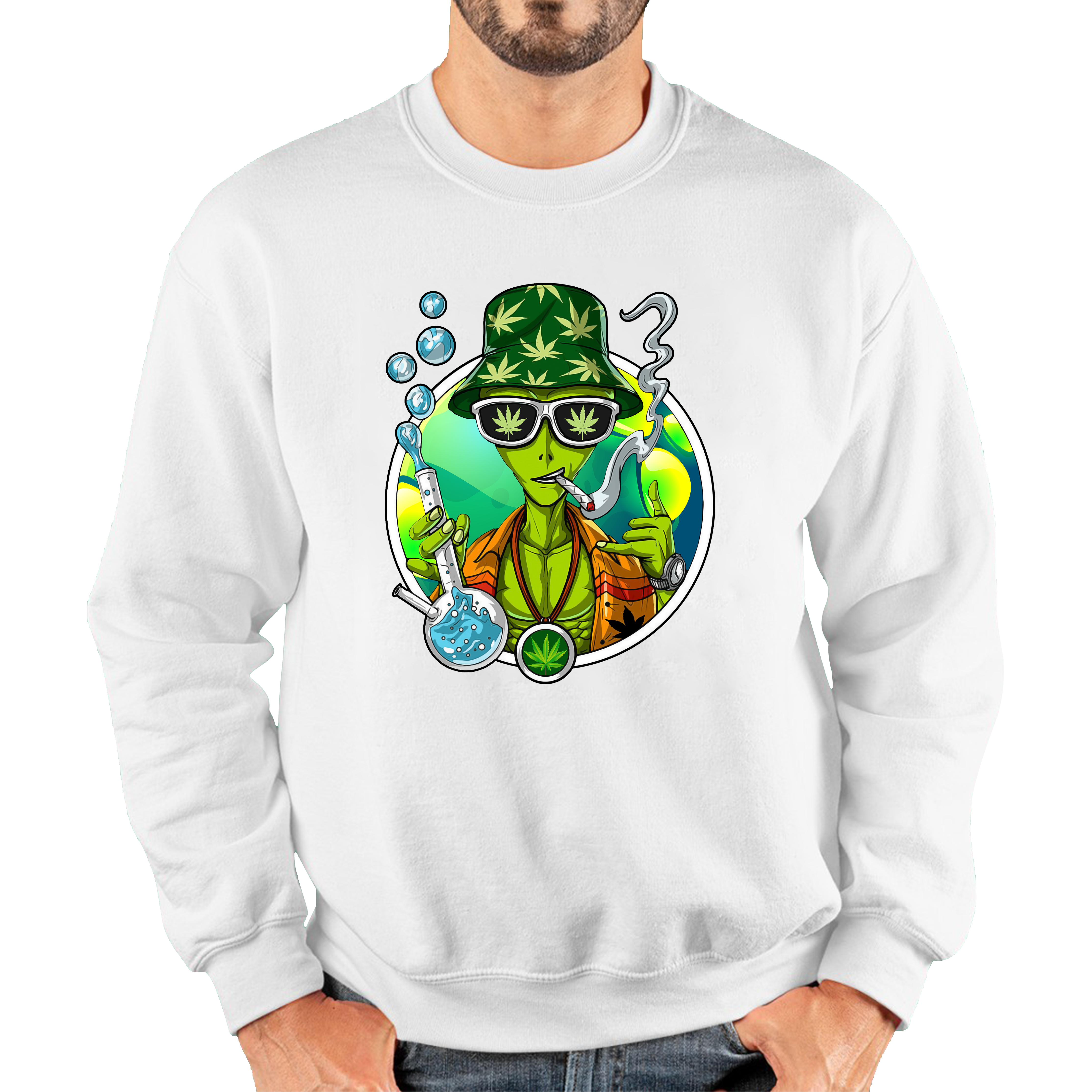 Weed Alien Stoner Jumper Marijuana, Cannabis Lovers Funny Joke Unisex Sweatshirt