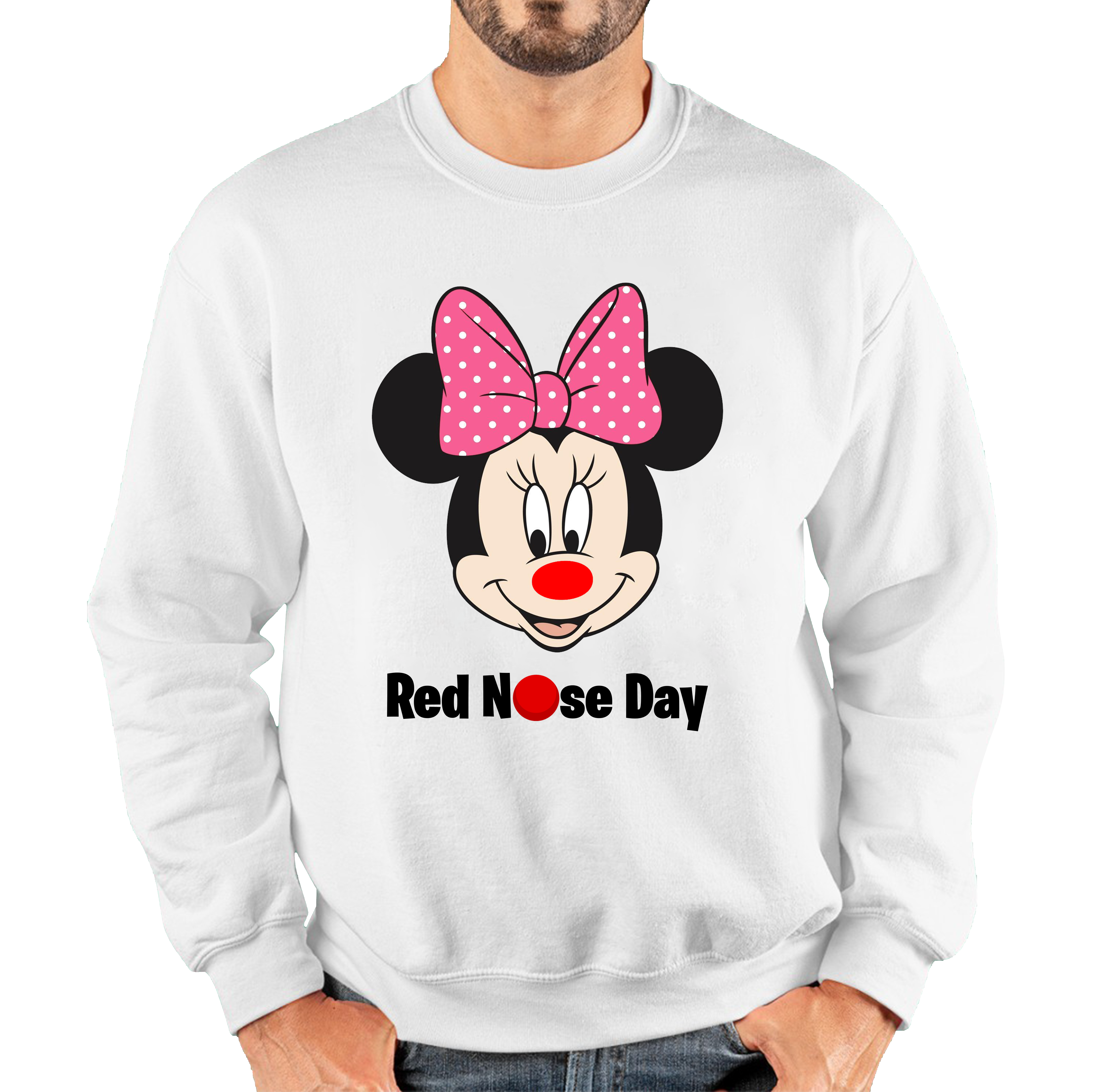 Disney Minnie Mouse Red Nose Day Adult Sweatshirt. 50% Goes To Charity