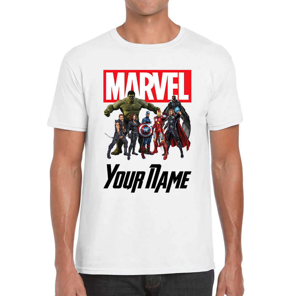 Personalised Marvel Avengers Superheroes Team Your Custom Name Adult T Shirt