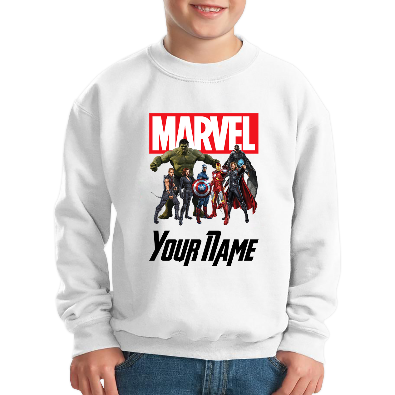 Personalised Marvel Avengers Superheroes Team Your Custom Name Kids Sweatshirt