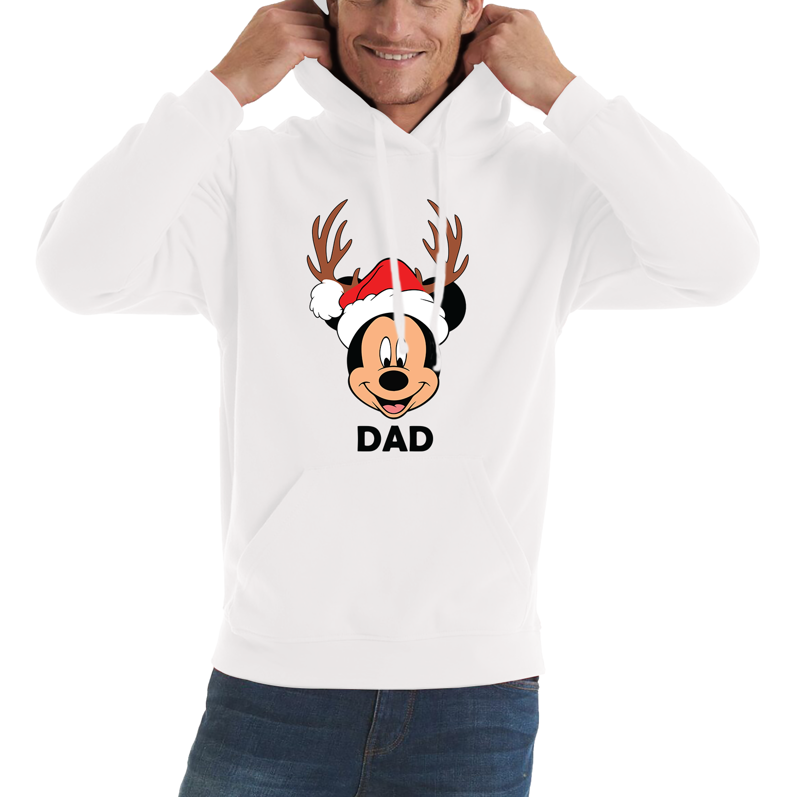 Mickey Mouse Dad Satna Hat Reindeer Father's Day Hoodie Xmas Funny Father's Day Gift Unisex Hoodie