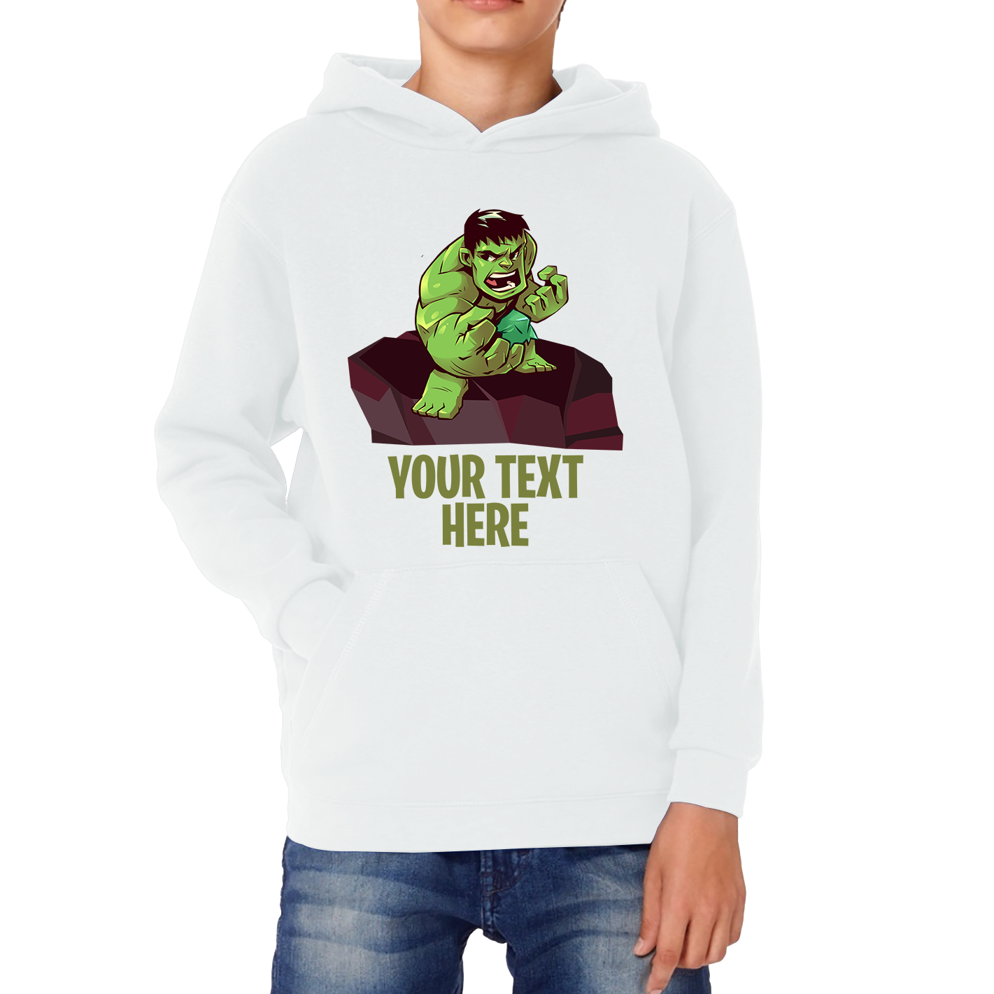 Personalised Your Text Hulk Hoodie Comic Superhero Birthday Gift Kids Hoodie