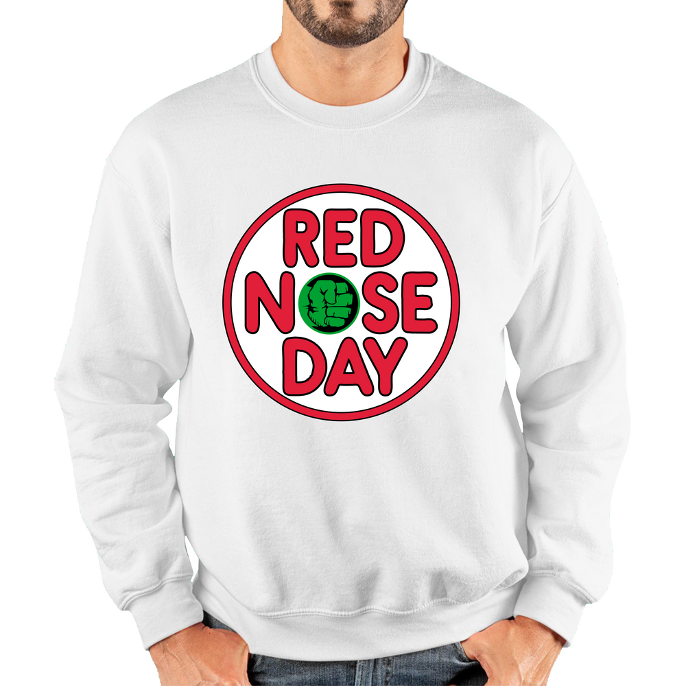 Marvel Avengers Hulk Hand Red Nose Day Adult Sweatshirt. 50% Goes To Charity