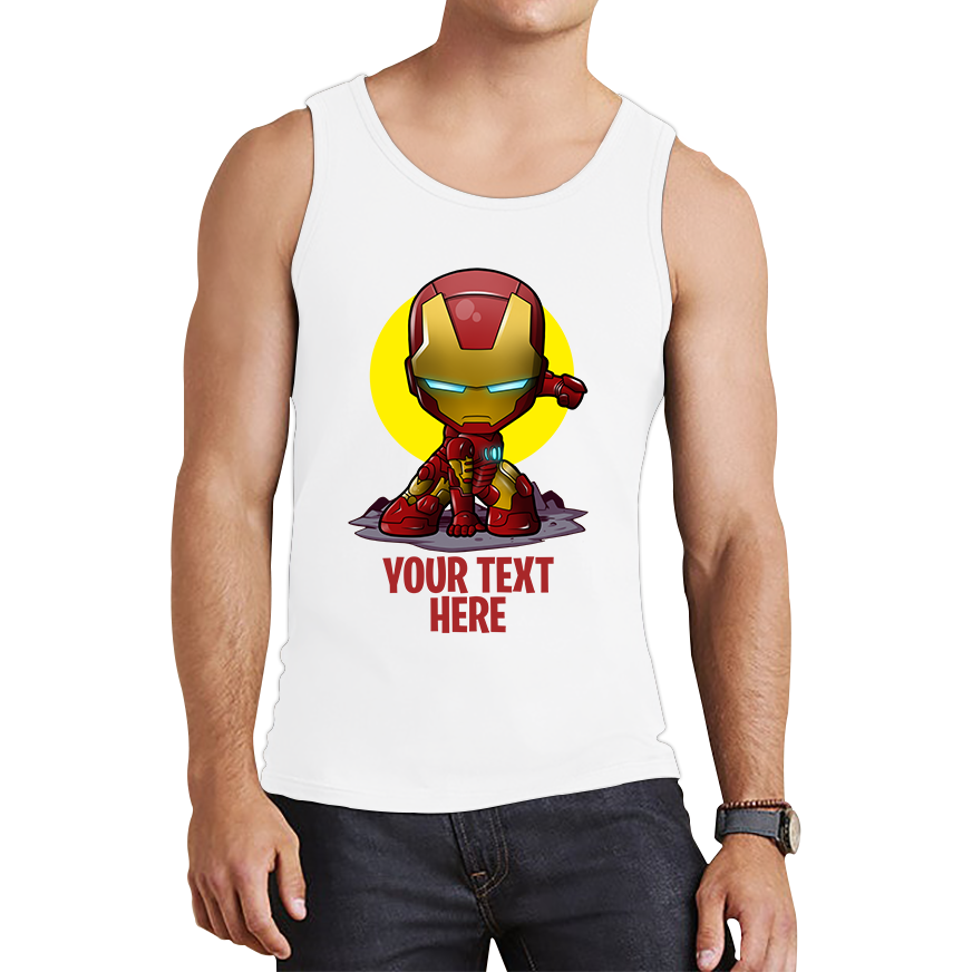 Personalised Your Text Iron Man Vest DC Comic Superhero Birthday Gift Tank Top