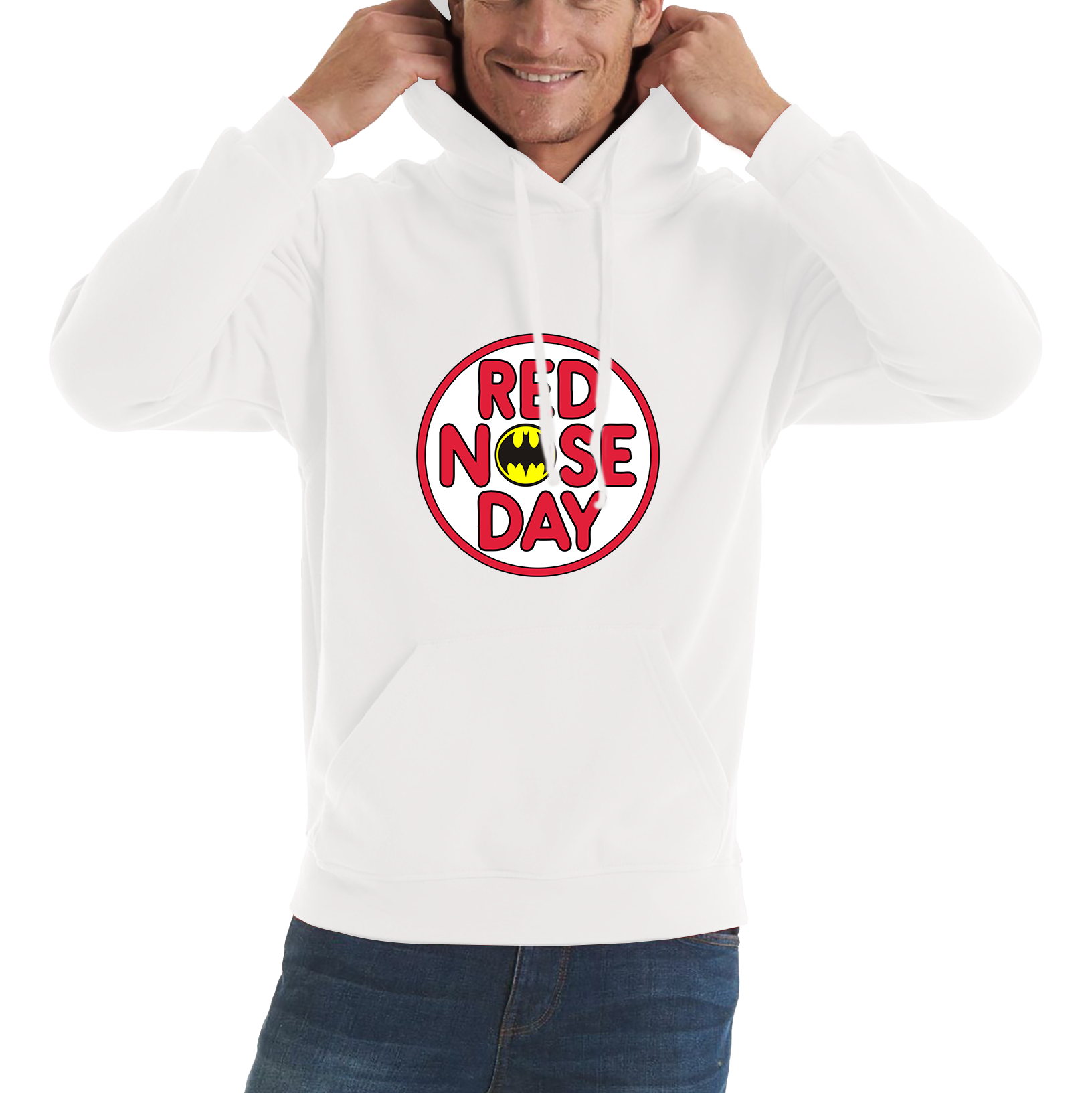Batman Red Nose Day Adult Hoodie. 50% Goes To Charity
