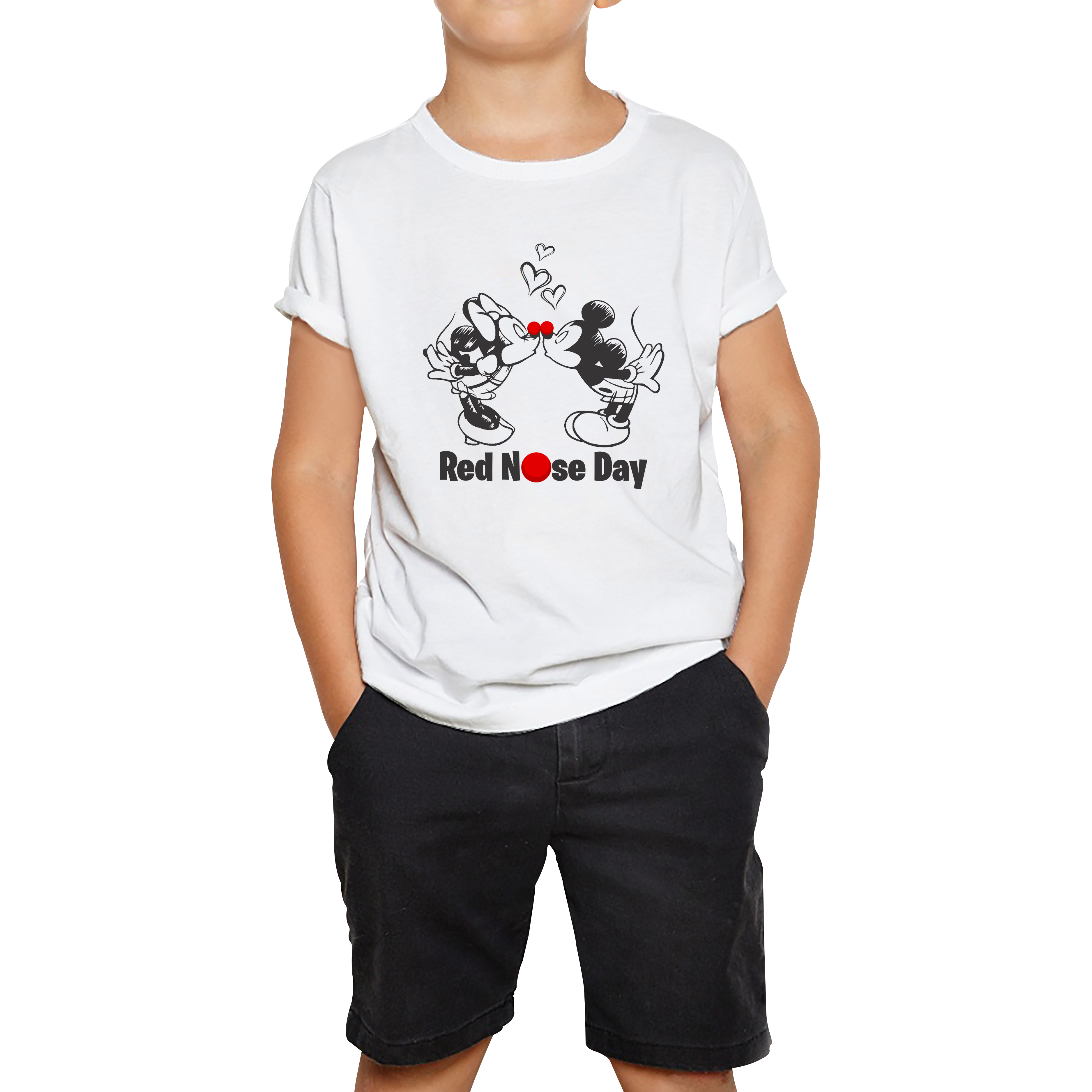 Disney Mickey And Minnie Mouse Red Nose Day Kids T Shirt. 50% Goes To Charity