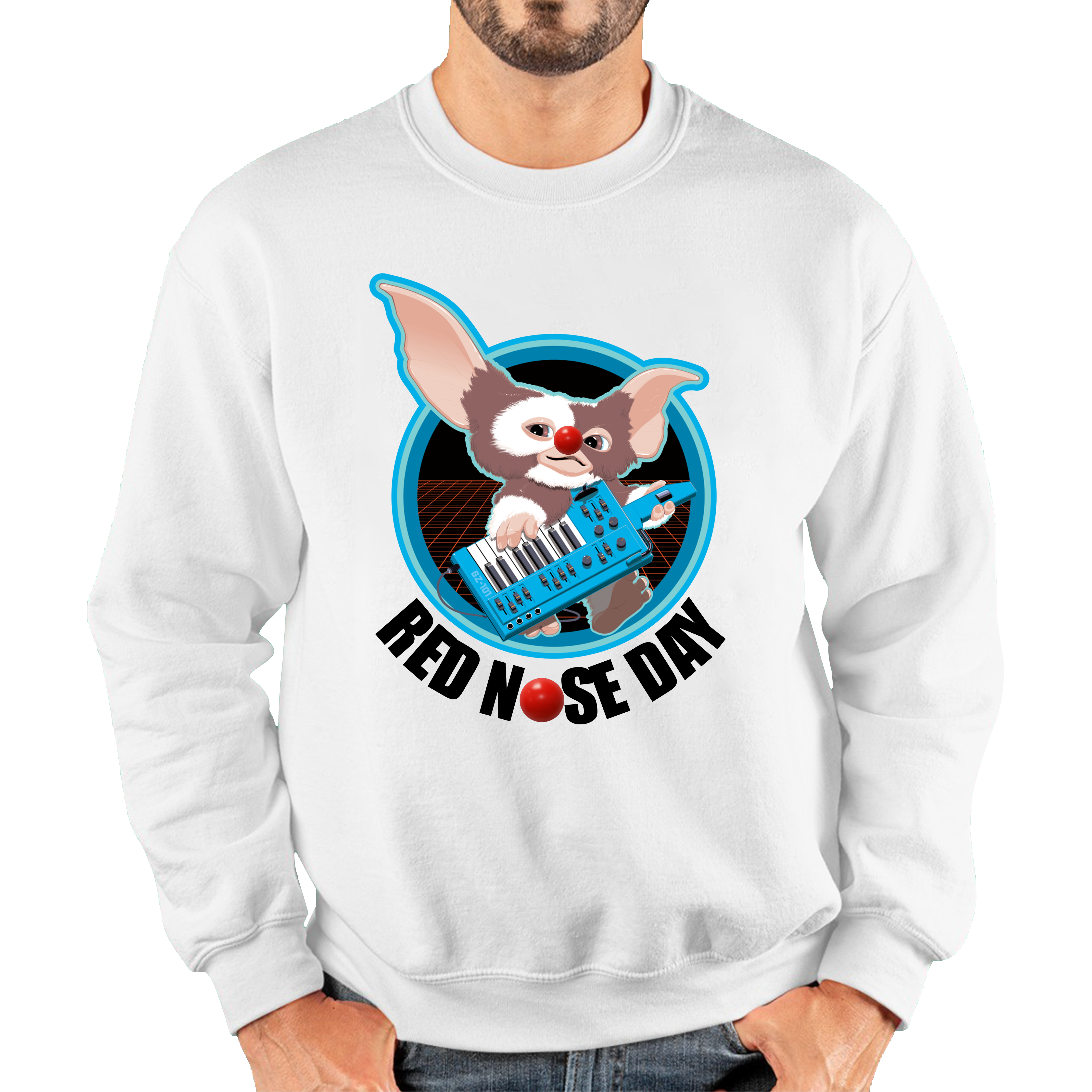 Gremlins Gizmo Piano Red Nose Day Adult Sweatshirt. 50% Goes To Charity