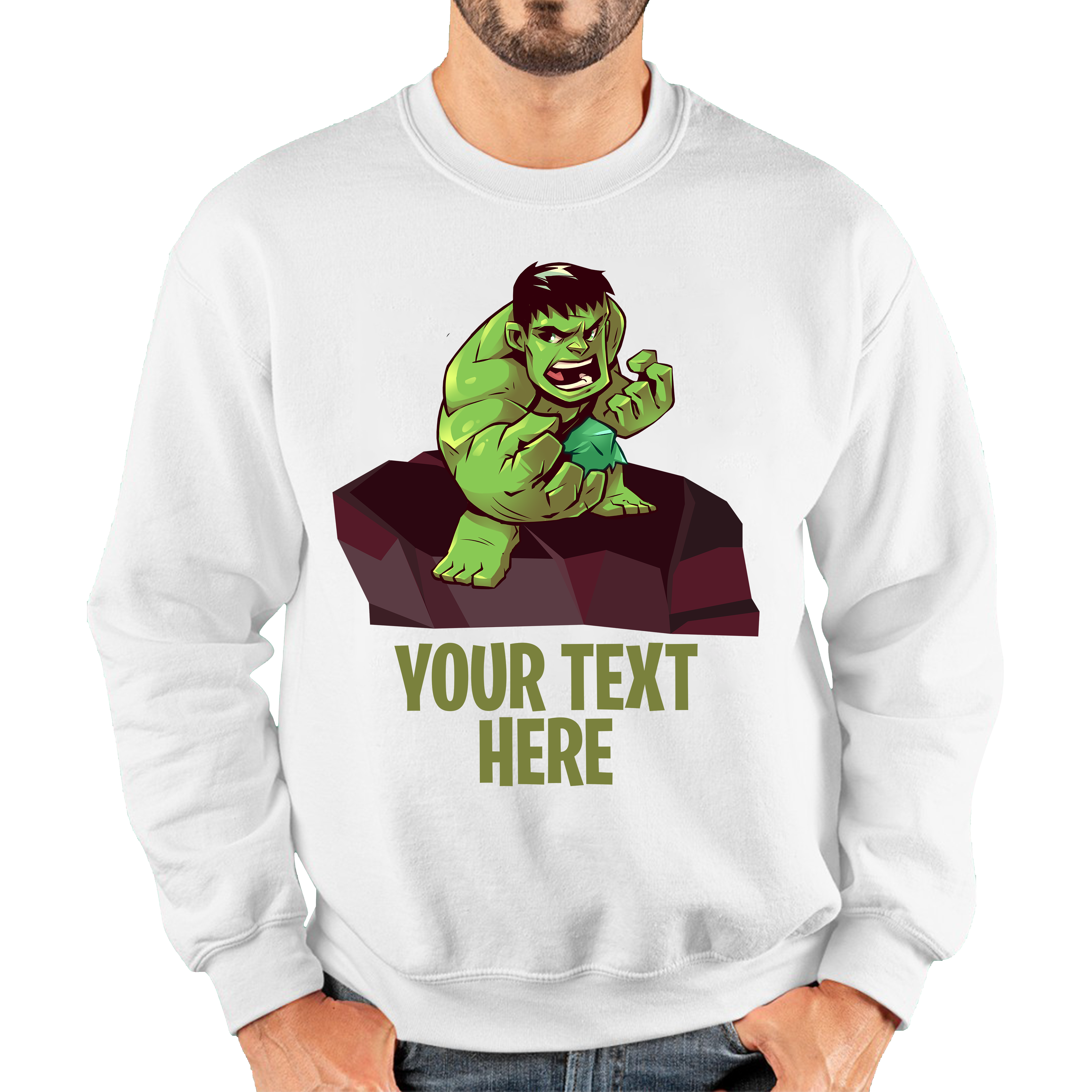 Personalised Your Text Hulk Jumper Comic Superhero Birthday Gift Unisex Sweatshirt