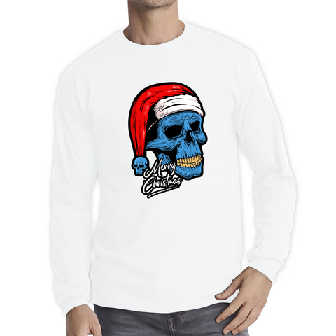 Santa Skull Merry Christmas Skeleton Skull Scary Santa Claus Xmas Holiday Long Sleeve T Shirt