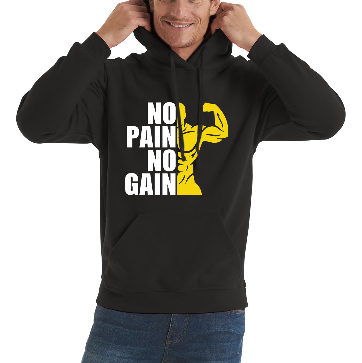 No Pain No Gain Gym Workout Fitness Bodybuilding Training Motivational Quote Muscle Body Flexing Unisex Hoodie