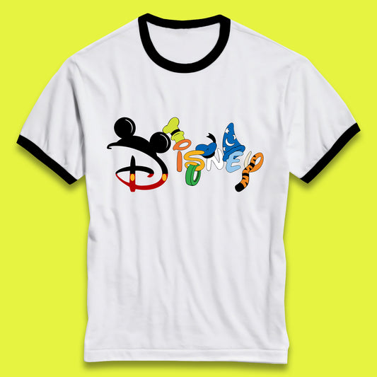 Disney Club Cartoon Characters Mickey Mouse Minnie Mouse Donald Duck Pluto Goofy Sorcerer Mickey Hat Tigger Disney World Trip Ringer T Shirt