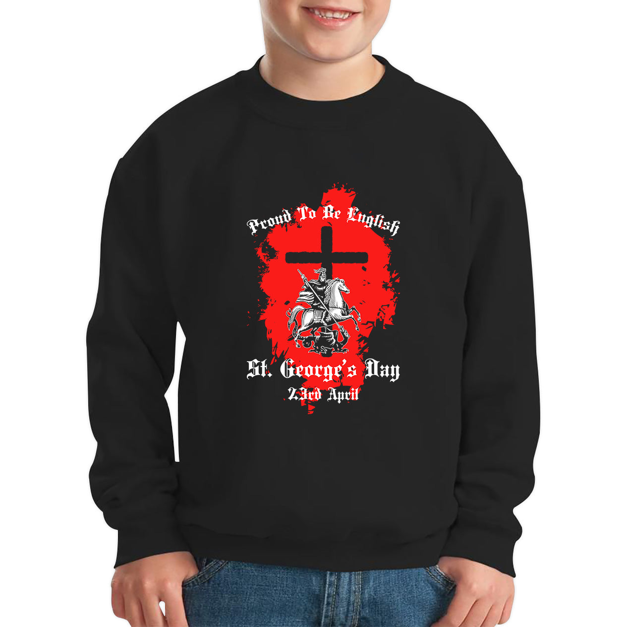 Proud To be English St George's Day 23rd April Christians Feast Day Knight & Horse Saint George day Warrior Fighter Patriotic Kids Jumper