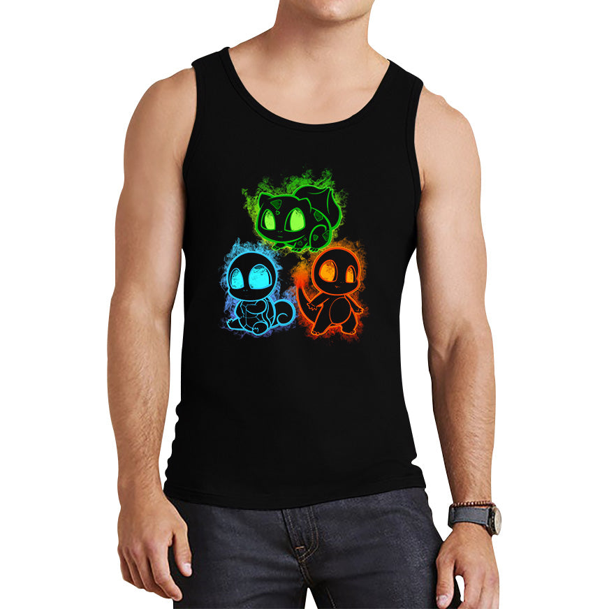 Pokemon Cool Evolutions Minimalistic Pokémon Kanto Starters Bulbasaur, Charmander, Squirtle, Pikachu And Eevee Tank Top
