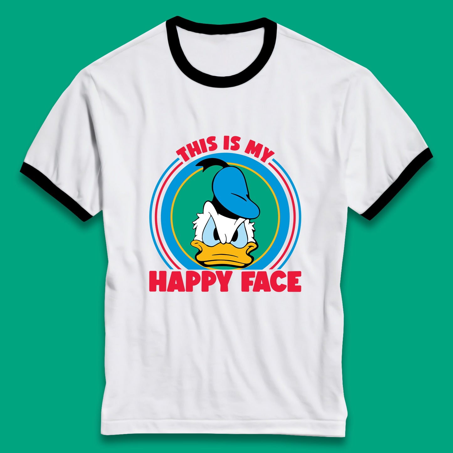 This Is My Happy Face Donald Duck Funny Animated Cartoon Character Angry Duck Disneyland Trip Disney Vacations Ringer T Shirt