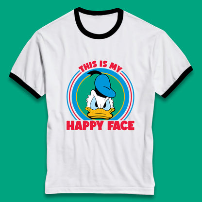 This Is My Happy Face Donald Duck Funny Animated Cartoon Character Angry Duck Disneyland Trip Disney Vacations Ringer T Shirt