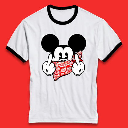 Fuck You Mickey Mouse Middle Fingers Funny Bad Ass Sarcastic Disney Mickey Sarcasm Humor Joke Ringer T Shirt