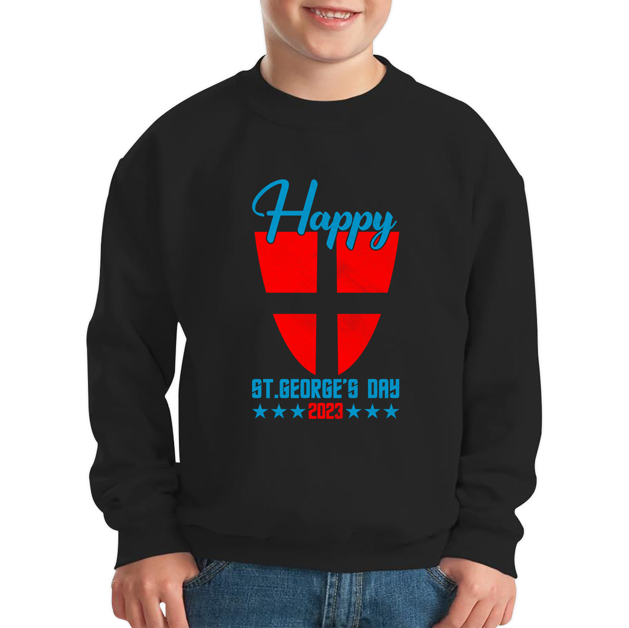 Happy St George's Day 2023 Saint George Cross Shield England Flag Religious Warriors St George Day Kids Jumper