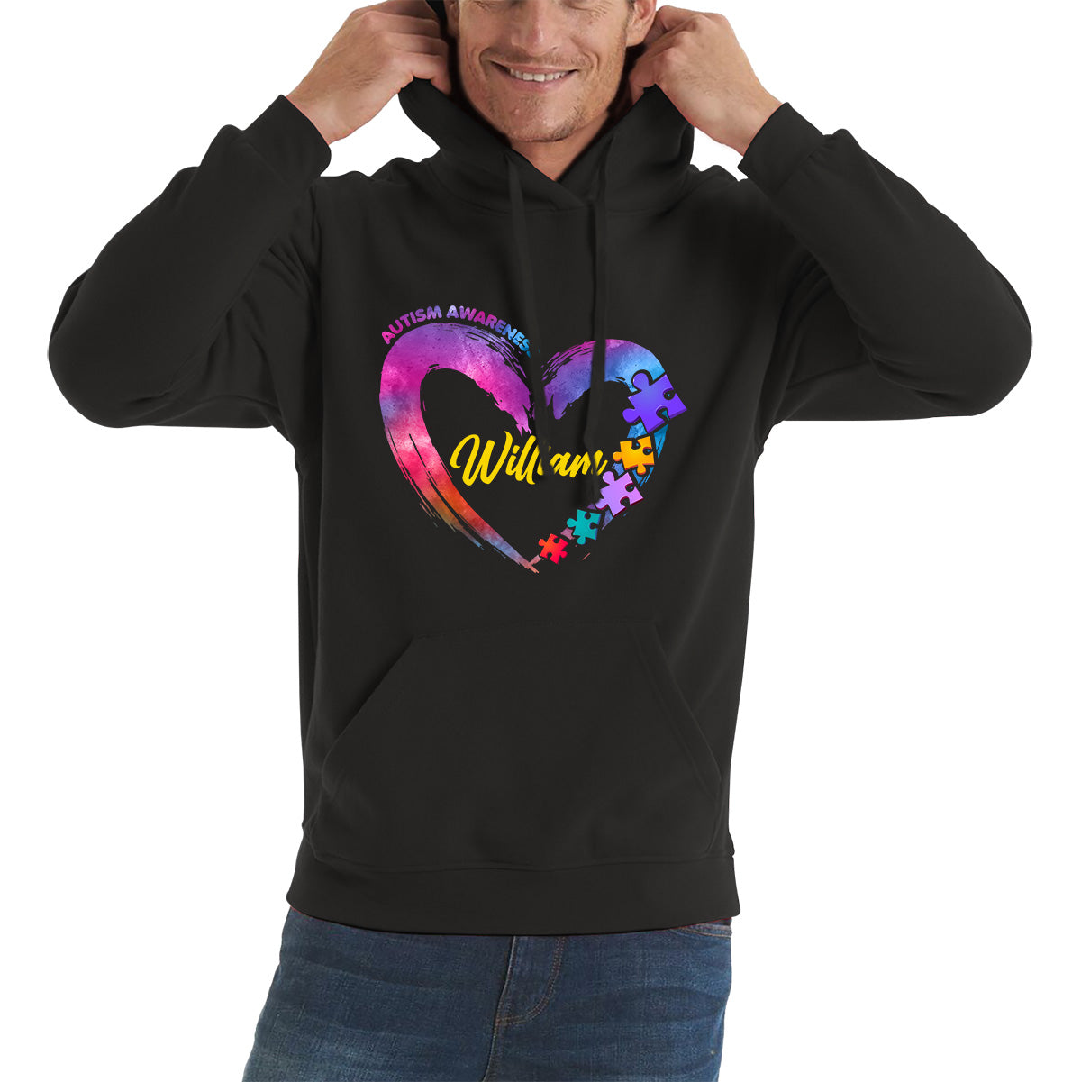 Personalised Autism Awareness Puzzle Pieces Your Name Autism Support Autistic Pride Autism Warrior Unisex Hoodie