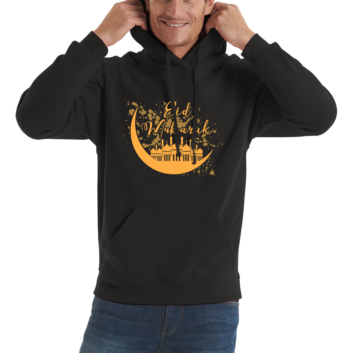 Eid Mubarak Crescent Moon Muslims Religious Islamic Mosque Holy Month Blessed Eid Festival Adult Hoodie
