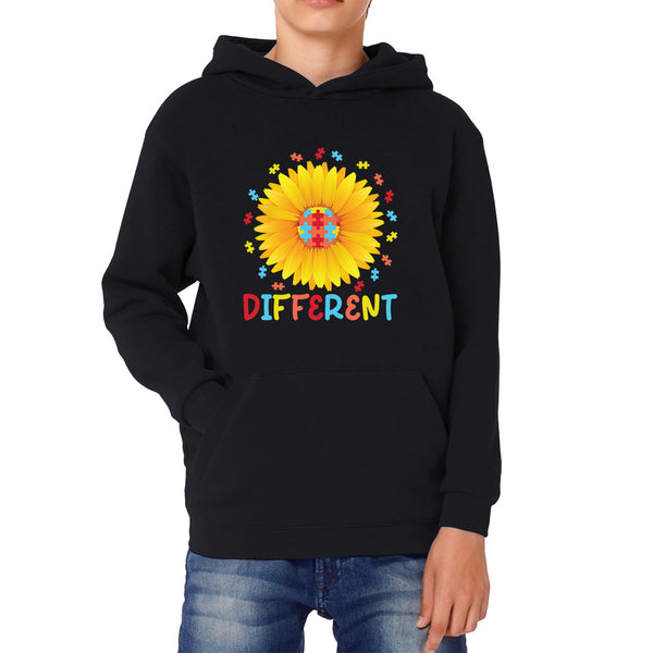 Different Sunflower Autism Awareness Month Sunflower Puzzle Acceptance Autism Support Kids Hoodie