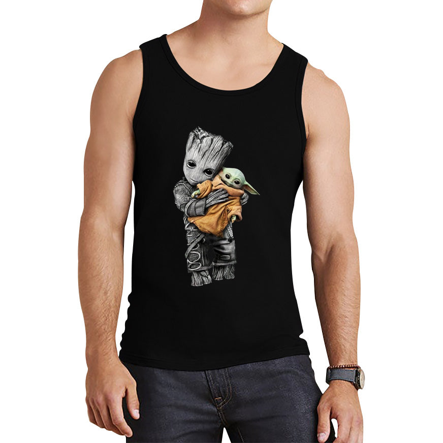 Baby Groot Holding Baby Yoda Avengers Hero Star Avenger Jedi Wars Star Wars Day 46th Anniversary Tank Top