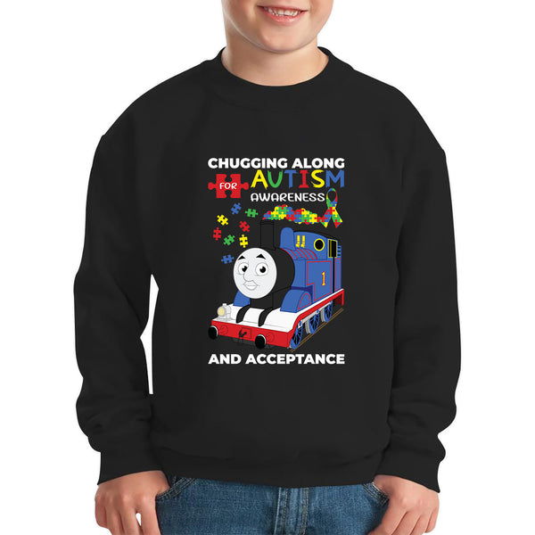 Chugging Along For Autism Awareness And Acceptance Autism Train Puzzle Piece Autism Support Kids Jumper