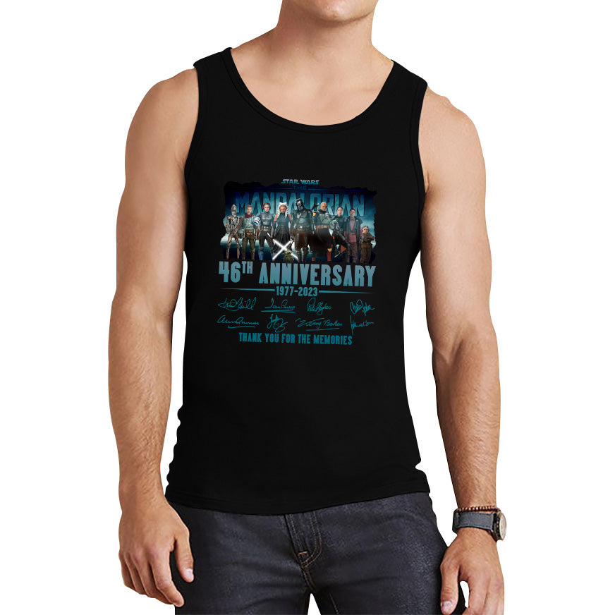 Disney Star Wars Day 46th Anniversary 1977-2023 The Mandalorian Characters Signatures Thank You For The Memories Tank Top