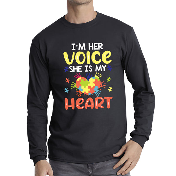 I'm Her Voice She Is My Heart Autism Awareness Month Autism Mama Puzzle Pieces Acceptance Day Long Sleeve T Shirt