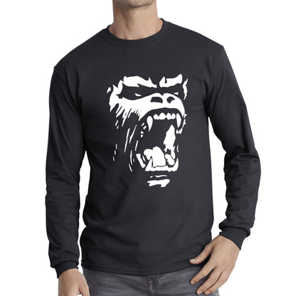 Gorilla Roar Angry Face Gym Workout Fitness Gym Clothing Workout Training Bodybuilding Long Sleeve T Shirt
