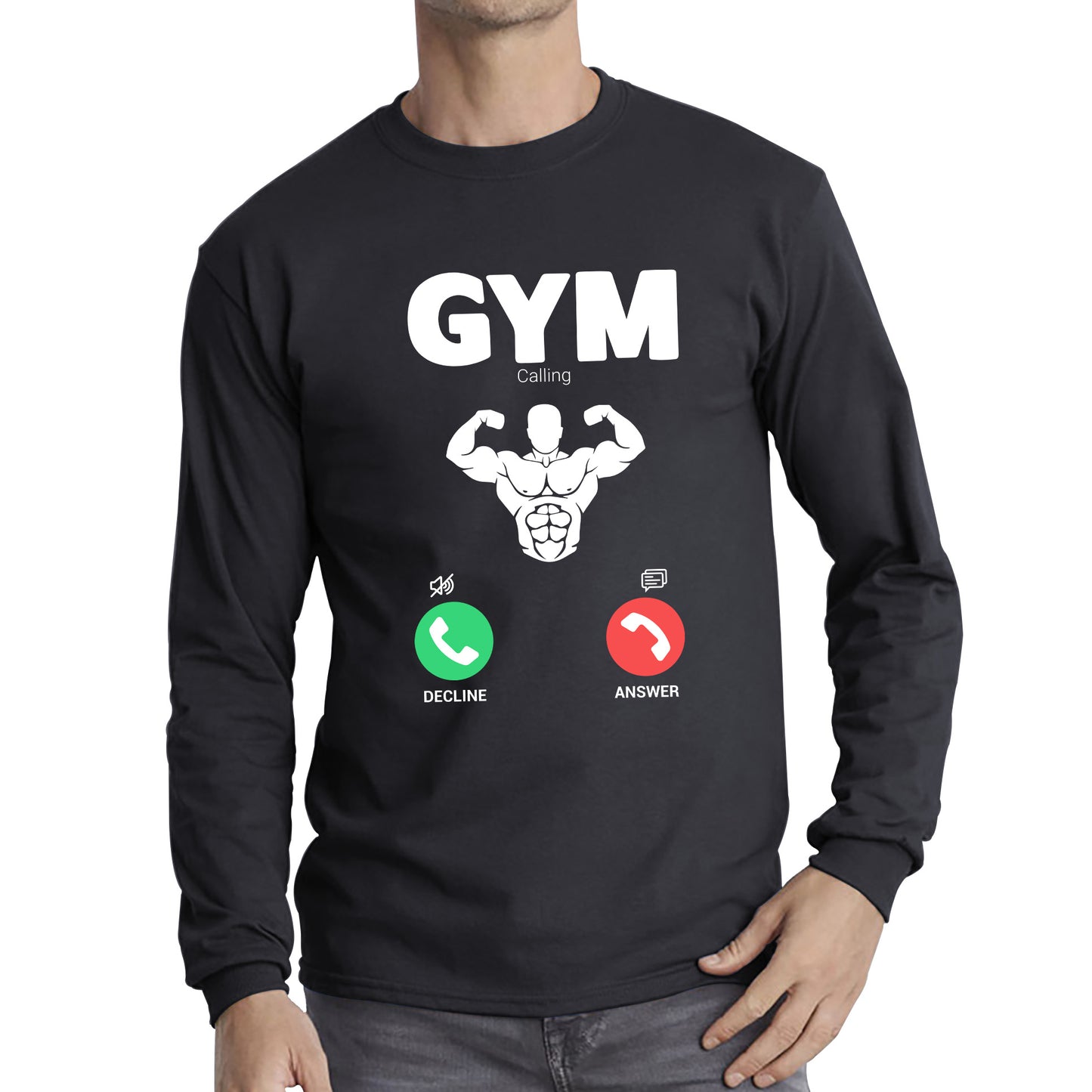 Gym Calling Gym Lover Awesome Gym Weightlifter Fitness Gym Is Calling Me Muscle Bodybuilding Six Pack Abs Long Sleeve T Shirt