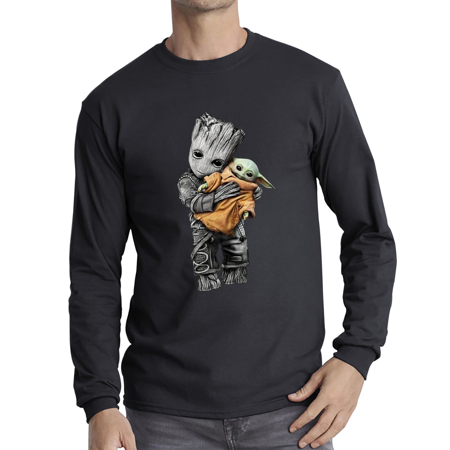 Baby Groot Holding Baby Yoda Avengers Hero Star Avenger Jedi Wars Star Wars Day 46th Anniversary Long Sleeve T Shirt