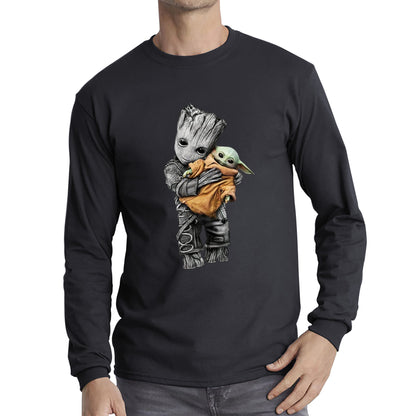 Baby Groot Holding Baby Yoda Avengers Hero Star Avenger Jedi Wars Star Wars Day 46th Anniversary Long Sleeve T Shirt