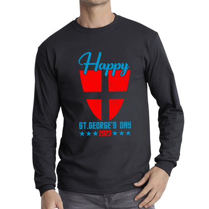 Happy St George's Day 2023 Saint George Cross Shield England Flag Religious Warriors St George Day Long Sleeve T Shirt