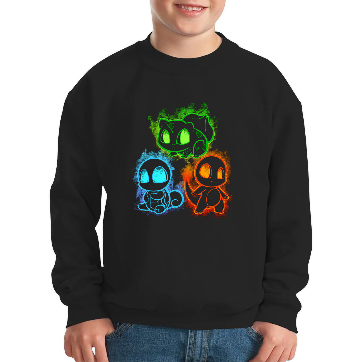 Pokemon Cool Evolutions Minimalistic Pokémon Kanto Starters Bulbasaur, Charmander, Squirtle, Pikachu And Eevee Kids Jumper