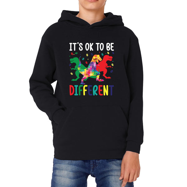 It's Ok To Be Different Autism Awareness Autism T-Rex Dinosaur Autism Support Autistic Support Kids Hoodie