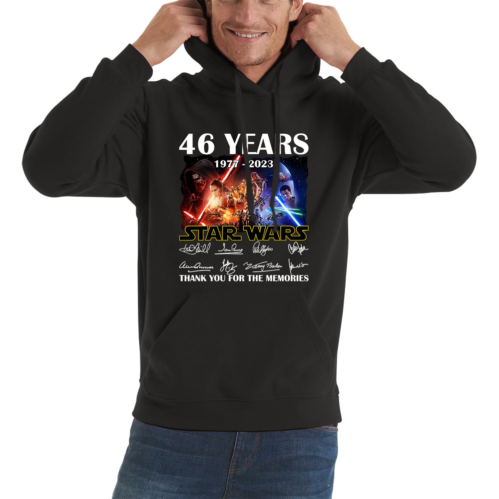 Disney Star Wars Day 46th Anniversary 1977-2023 The Force Awakens Characters Signatures Thank You For The Memories Unisex Hoodie
