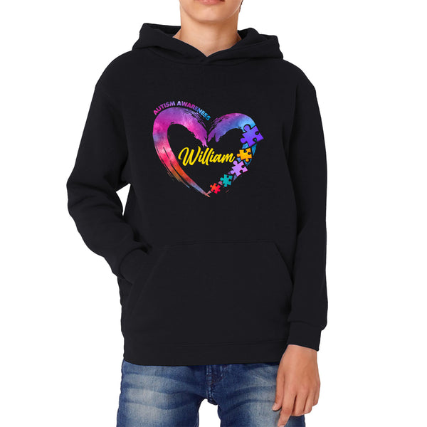 Personalised Autism Awareness Puzzle Pieces Your Name Autism Support Autistic Pride Autism Warrior Kids Hoodie