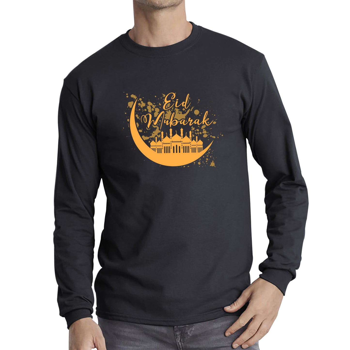 Eid Mubarak Crescent Moon Muslims Religious Islamic Mosque Holy Month Blessed Eid Festival Long Sleeve T Shirt