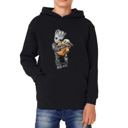 Baby Groot Holding Baby Yoda Avengers Hero Star Avenger Jedi Wars Star Wars Day 46th Anniversary Kids Hoodie