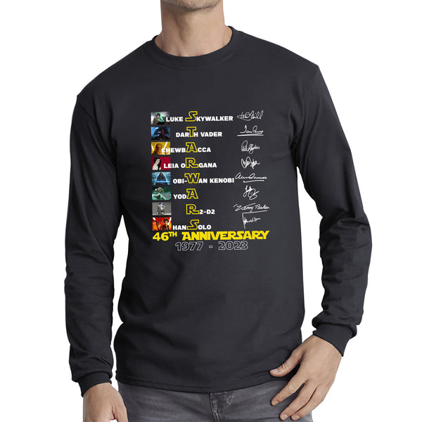 Star Wars 46th Anniversary 1977-2023 All Characters Signatures Disney Star Wars Day Anniversary Long Sleeve T Shirt