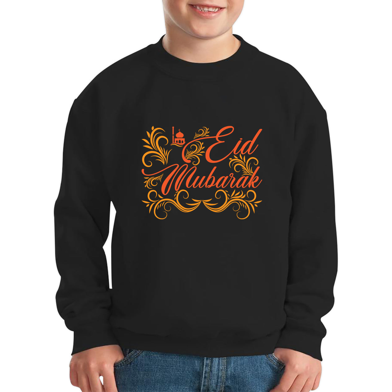 Happy Eid Mubarak Muslims Festival Islamic Religious Fasting Month Celebration Holy Month Kids Jumper