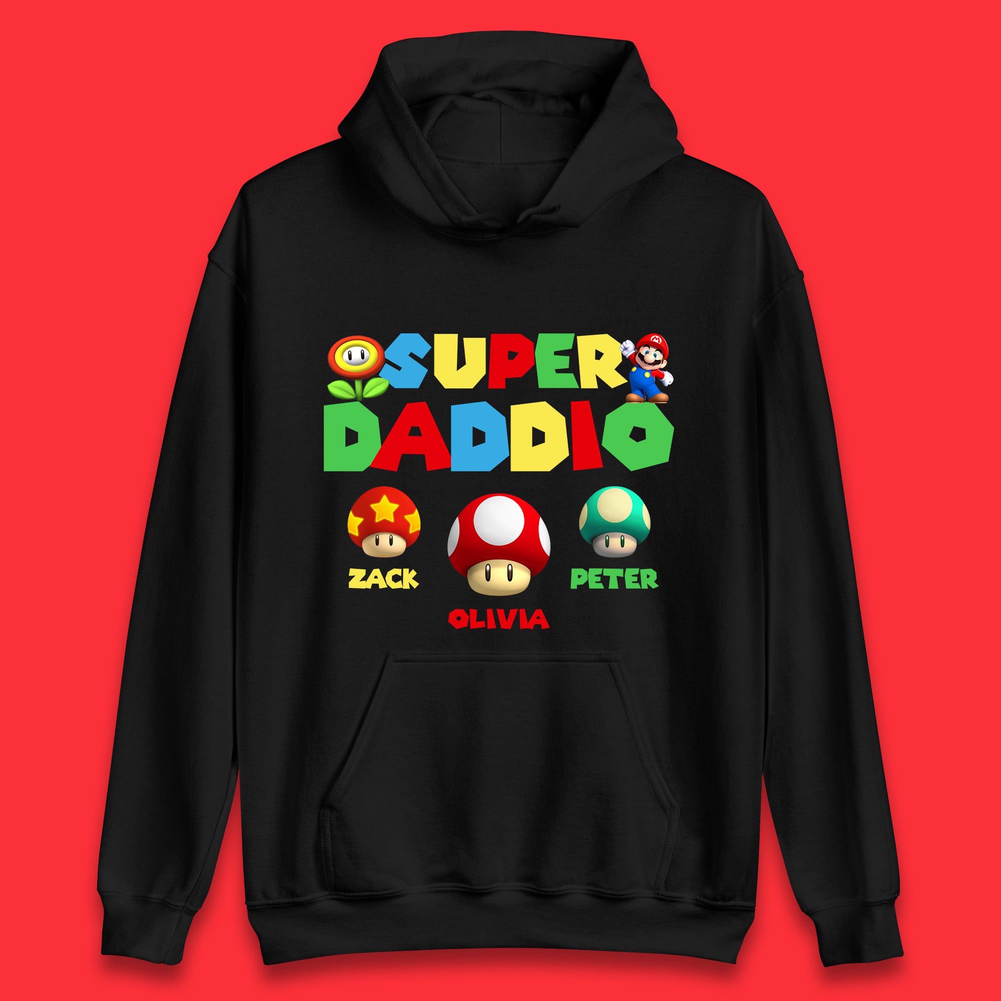 Personalised Super Daddio Super Mario Game Series Mario Bros Super Dad Father's Day Game Series Unisex Hoodie