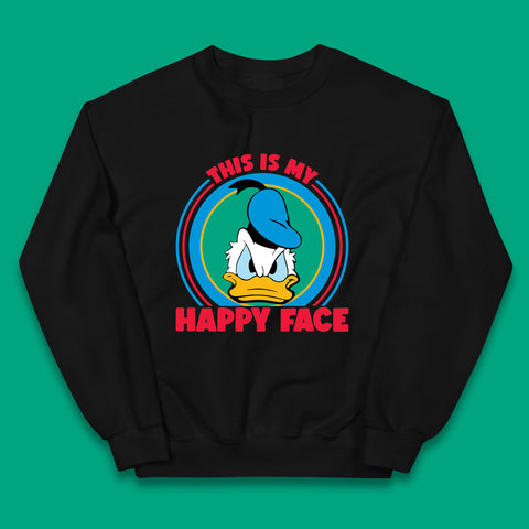 This Is My Happy Face Donald Duck Funny Animated Cartoon Character Angry Duck Disneyland Trip Disney Vacations Kids Jumper