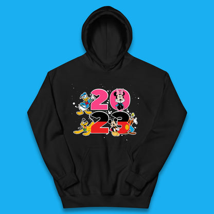 Disney Trip 2023 Disney Club Mickey Mouse Minnie Mouse Donald Duck Pluto Goofy Cartoon Characters Disney Vacation Kids Hoodie