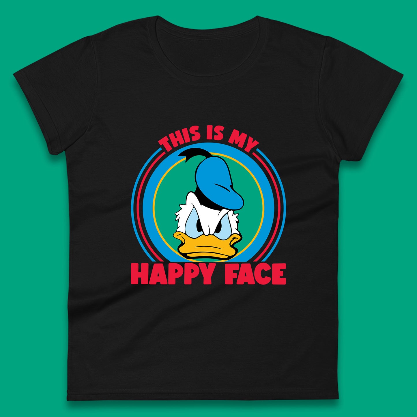 This Is My Happy Face Donald Duck Funny Animated Cartoon Character Angry Duck Disneyland Trip Disney Vacations Womens Tee Top